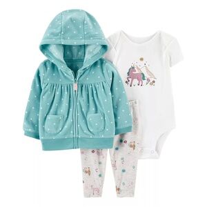 Baby Girl 3-Piece Polka Dot Hoodie, Pants, & Unicorn Graphic Bodysuit Set